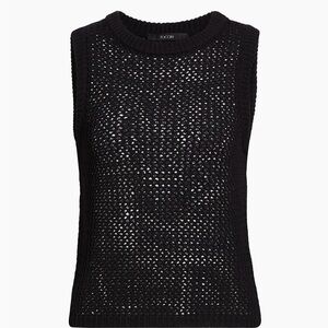 TOCCIN ESTELLE Crochet Racer Tank Sleeveless Knit Top, small, color JET